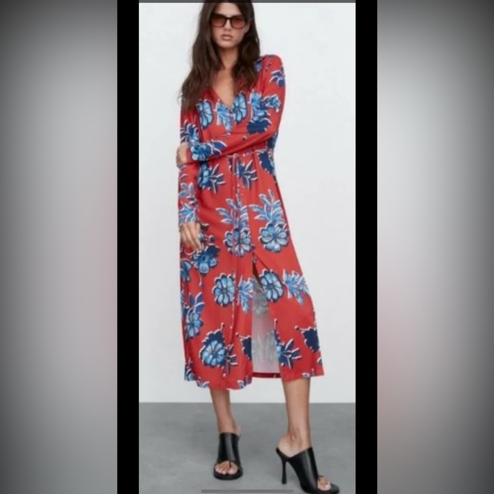Zara Floral button down midi dress size S